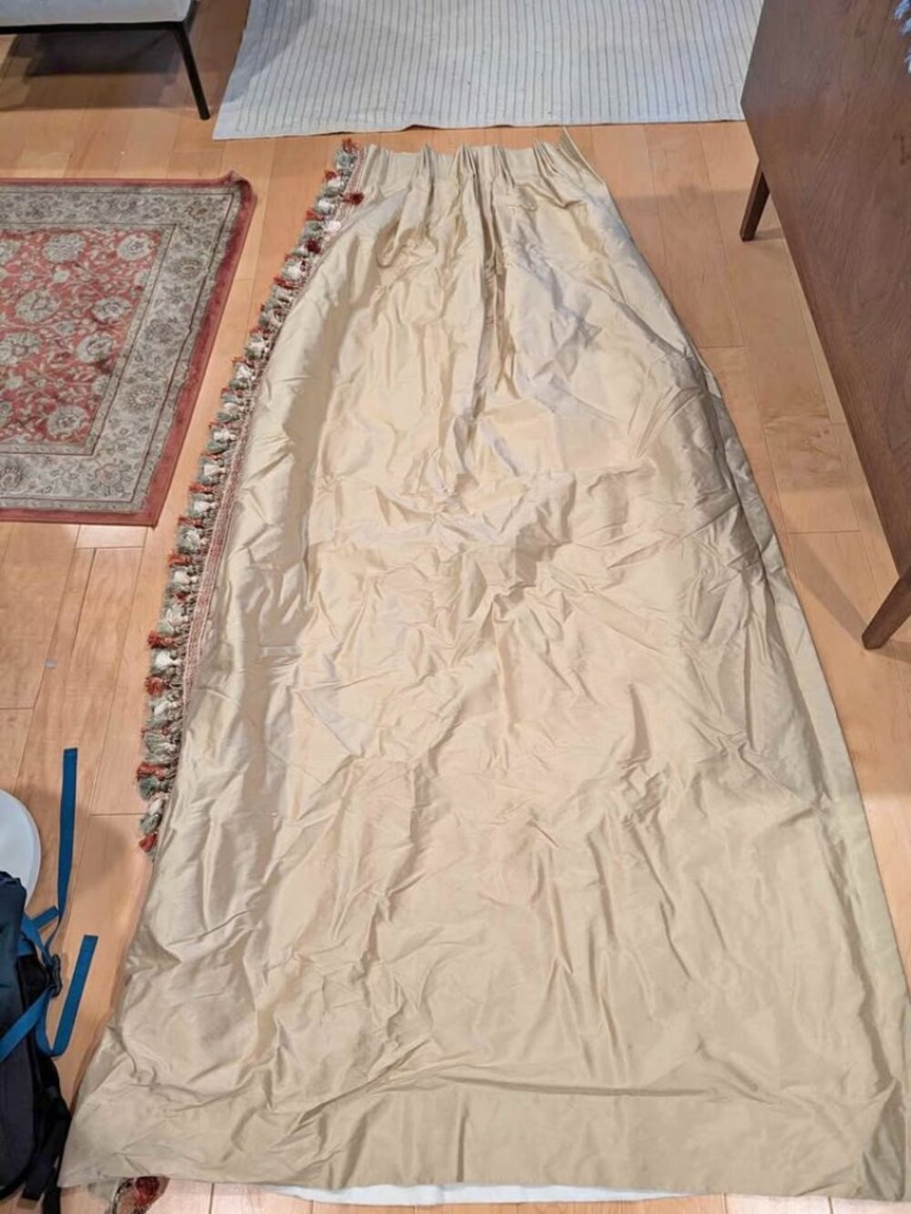 Custom Gold 20W x 84L Silk LINED Drapes with Tassels on the Side